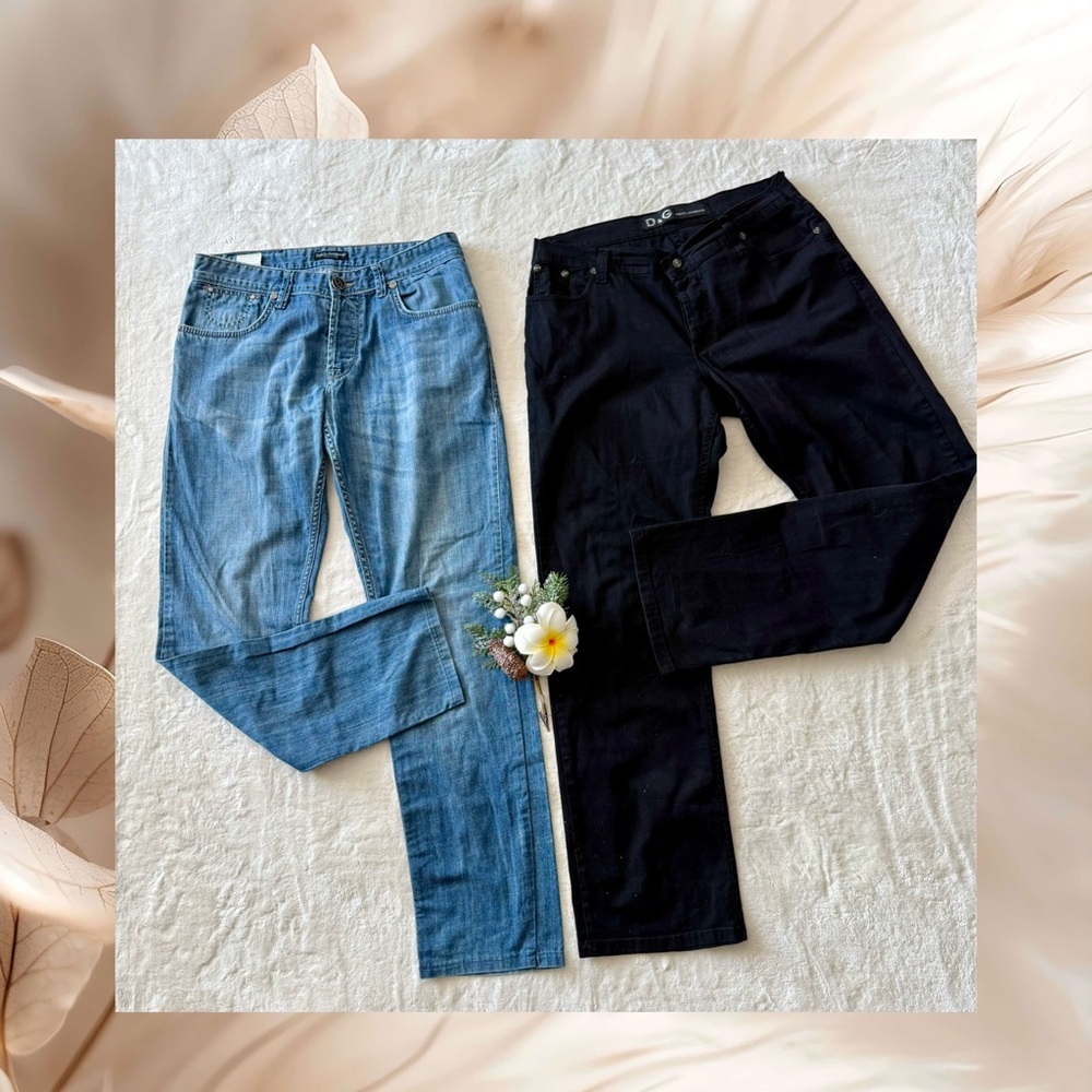 Light and Dark Blue Straight Fit Jeans Full Length Denim